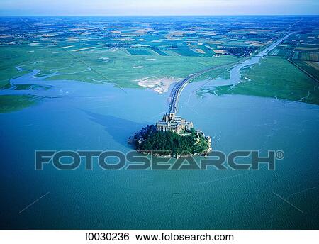 France, Normandy, Mont Saint-Michel at high tide, aerial view View Large Photo Image Stock Photograph - France, Normandy, Mont Saint-Michel at high tide, aerial view. Fotosearch