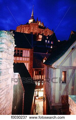 France, Normandy, Mont Saint-Michel by night View Large Photo Image Stock Photo - France, Normandy, Mont Saint-Michel by night. Fotosearch