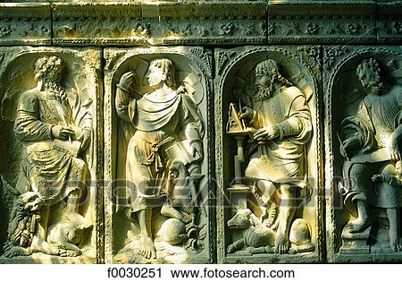 Stock Image - France, Normandy, Mont Saint-Michel, the abbey, scuplture detail. Fotosearch