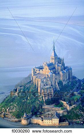 France, Normandy, Mont Saint-Michel, aerial view View Large Photo Image Stock Image - France, Normandy, Mont Saint-Michel, aerial view. Fotosearch