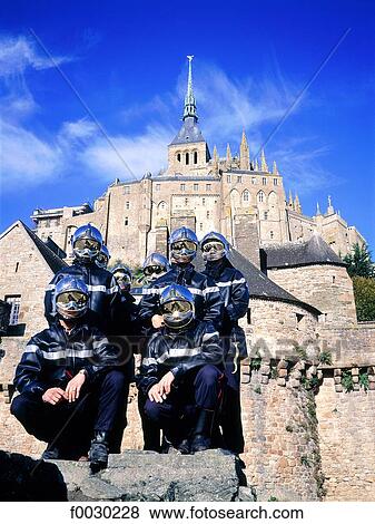 France, Normandy, Mont Saint-Michel, the unpaid firemen View Large Photo Image Stock Photo - France, Normandy, Mont Saint-Michel, the unpaid firemen. Fotosearch