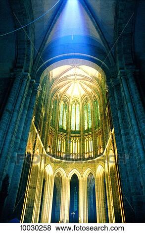 France, Normandy, Mont Saint-Michel, the abbey, cathedral nave illuminated View Large Photo Image Stock Photo - France, Normandy, Mont Saint-Michel, the abbey, cathedral nave illuminated. Fotosearch