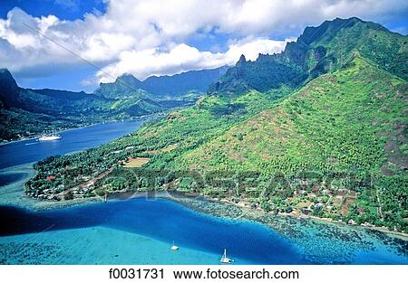 Stock Image - French Polynesia, Moorea island, aerial view.. Fotosearch