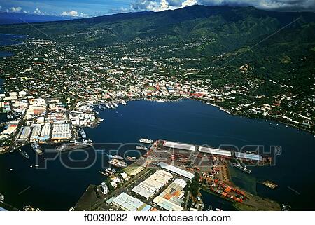 Stock Image - French Polynesia, Tahiti island island, Papeete, aerial view. Fotosearch