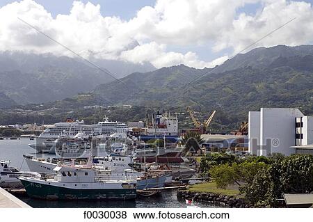 Stock Photo - French Polynesia, Tahiti island island, Papeete, the port. Fotosearch