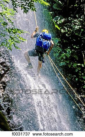French Polynesia, Tahiti island, canyoning in a waterfall. View Large Photo Image Stock Photo - French Polynesia, Tahiti island, canyoning in a waterfall.. Fotosearch