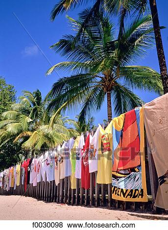 Granada, Grand anse beach, t-shirts on sale View Large Photo Image Stock Photo - Granada, Grand anse beach, t-shirts on sale. Fotosearch