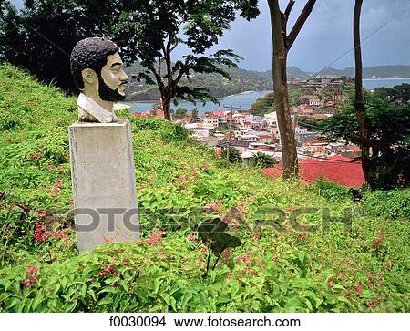 Picture - Granada, Saint George's, bust of Eric Gairy overhanging the bay. Fotosearch
