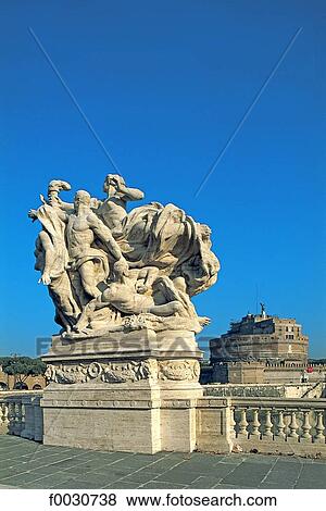 Stock Photo - Italy, Rome, statue and castle San Angelo in the background. Fotosearch