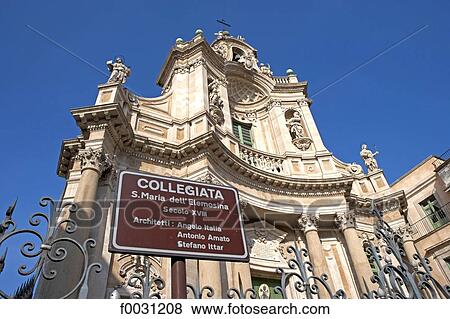 Stock Photo - Italy, Sicily, Catania, Etnea street, Saint Maria church. Fotosearch