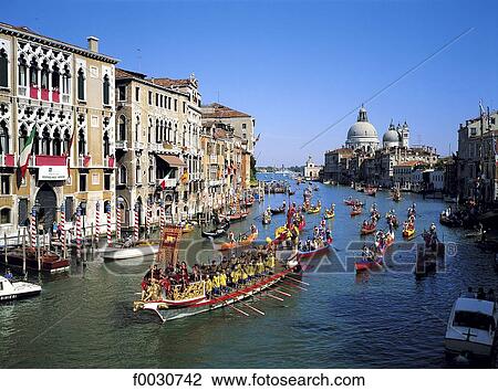 Stock Image - Italy, Venice, Grand canal, the regata storica. Fotosearch