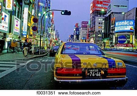 Japan, Tokyo, taxi by night View Large Photo Image Stock Image - Japan, Tokyo, taxi by night. Fotosearch