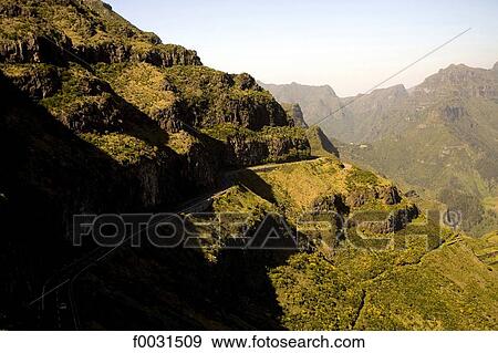 Stock Photo - Portugal, Madeira, between Paul de Serra Plateau and Sao Vicente, landscape. Fotosearch