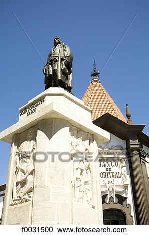 Stock Image - Portugal, Madeira, Funchal, statue of Joao Goncalves Zarco. Fotosearch