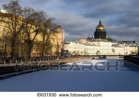Stock Image - Russia, St Petersburg, the Moika and Saint Isaac cathedral at back.. Fotosearch