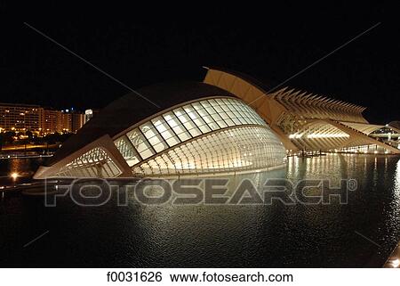 Spain, Valencia, city of arts and sciences, Hemisferic and science museum Principe Felipe by night View Large Photo Image Stock Photograph - Spain, Valencia, city of arts and sciences, Hemisferic and science museum Principe Felipe by night. Fotosearch