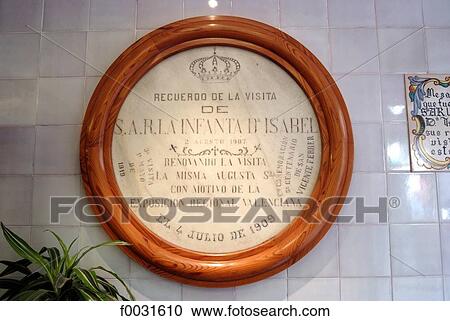 Spain, Valencia, Horchateria de Santa Catalina, tablet for the visit of infant Isabel View Large Photo Image Stock Image - Spain, Valencia, Horchateria de Santa Catalina, tablet for the visit of infant Isabel. Fotosearch