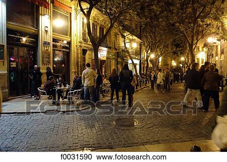 Stock Image - Spain, Valencia, medieval district by night. Fotosearch