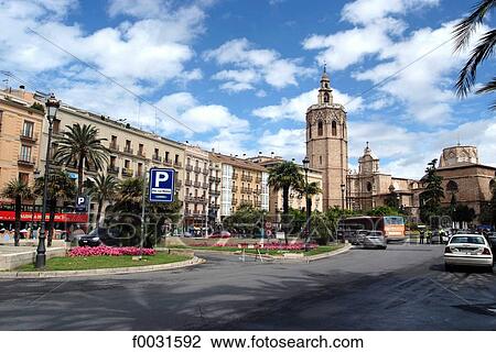 Spain, Valencia, plazza de la Reina, cathedral and tower Miguelete View Large Photo Image Stock Image - Spain, Valencia, plazza de la Reina, cathedral and tower Miguelete. Fotosearch