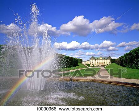 Sweden, Drottningholm castle and park in summer, water jets and rainbow View Large Photo Image Stock Photograph - Sweden, Drottningholm castle and park in summer, water jets and rainbow. Fotosearch