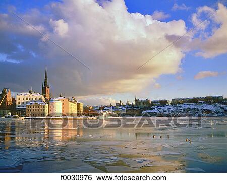 Sweden, Stockholm, Gamla Stan: old city, Riddarholmen island in winter View Large Photo Image Stock Photograph - Sweden, Stockholm, Gamla Stan: old city, Riddarholmen island in winter. Fotosearch