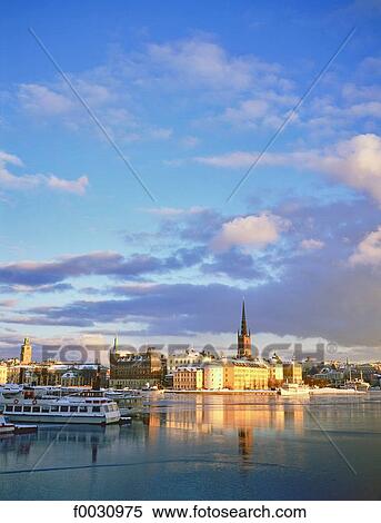 Sweden, Stockholm, Gamla Stan: old city, Riddarholmen island in winter View Large Photo Image Stock Photography - Sweden, Stockholm, Gamla Stan: old city, Riddarholmen island in winter. Fotosearch