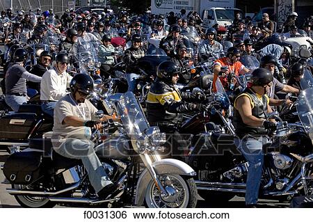 Stock Photograph - United States, New York, Manhattan, during the "Liberty ride", Harley-Davidson bikers gathering . Fotosearch