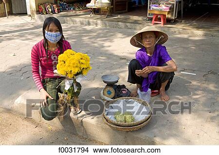 Vietnam, Hoi An, young woman with flowers and seller of vegetables. View Large Photo Image Picture - Vietnam, Hoi An, young woman with flowers and seller of vegetables.. Fotosearch