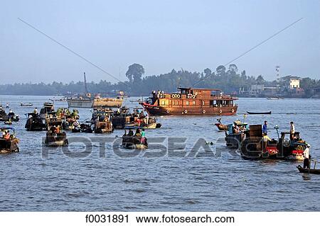 Vietnam, Mekong delta, floating market. View Large Photo Image Stock Image - Vietnam, Mekong delta, floating market.. Fotosearch