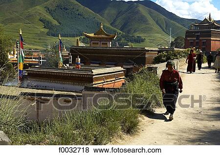China, Gansu, Xiahe, Tibetan monastery of Labrang, pilgrims View Large Photo Image Stock Photo - China, Gansu, Xiahe, Tibetan monastery of Labrang, pilgrims. Fotosearch