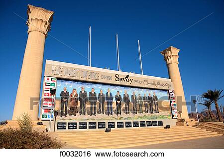 Stock Photograph - Egypt, Sharm-el-Sheikh, memorial monument of the peace conference.. Fotosearch