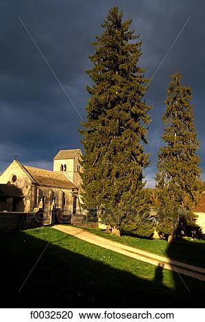 Stock Image - France, Burgundy, Ozenay, the church. Fotosearch