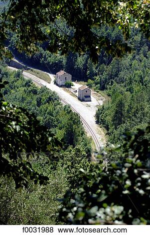 Stock Photo - France, Corsica, Poggio-di-venaco train station.. Fotosearch