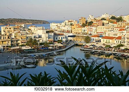 Stock Photo - Greece, Crete, Agios Nikolaos, Voulismeni lake. Fotosearch