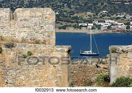 Greece, Crete, Spinalonga island, fortress View Large Photo Image Stock Image - Greece, Crete, Spinalonga island, fortress. Fotosearch