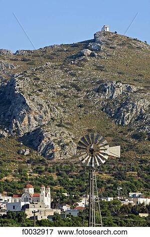 Greece, Crete, wind machine View Large Photo Image Stock Photo - Greece, Crete, wind machine. Fotosearch