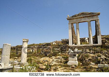 Greece, Cyclades, Delos, temple of Apollo View Large Photo Image Stock Photo - Greece, Cyclades, Delos, temple of Apollo. Fotosearch