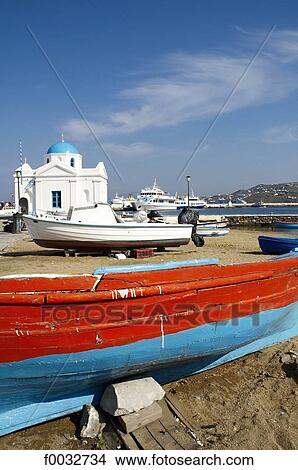 Greece, Cyclades, Mykonos, Hora, chapel at the edge of the beach View Large Photo Image Picture - Greece, Cyclades, Mykonos, Hora, chapel at the edge of the beach. Fotosearch
