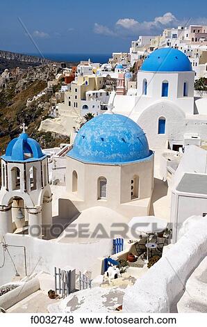 Greece, Cyclades, Santorini, Oia View Large Photo Image Stock Photo - Greece, Cyclades, Santorini, Oia. Fotosearch
