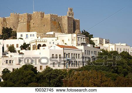 Greece, Dodecanese, Patmos, monastery of St John the theologian View Large Photo Image Stock Photography - Greece, Dodecanese, Patmos, monastery of St John the theologian. Fotosearch