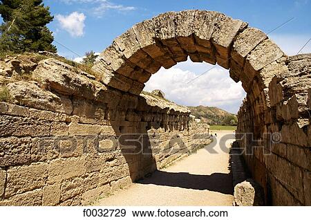 Greece, Peloponnese, Olympia, entrance of the stadium View Large Photo Image Stock Photo - Greece, Peloponnese, Olympia, entrance of the stadium. Fotosearch