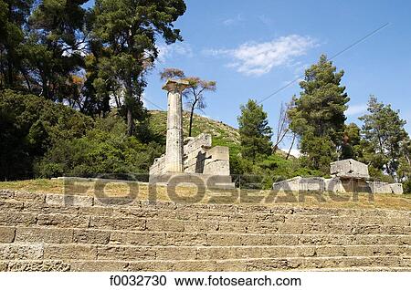 Greece, Peloponnese, Olympia, terrace and column View Large Photo Image Stock Image - Greece, Peloponnese, Olympia, terrace and column. Fotosearch