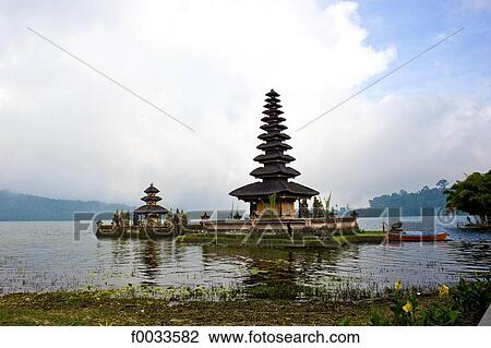 Stock Image - Indonesia, Bali, temple of Pura Ulun Danu Bratan on the Bratan lake. Fotosearch