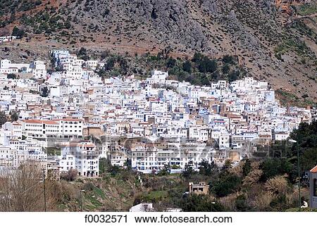 Morocco, Chefchaouen, general view View Large Photo Image Stock Image - Morocco, Chefchaouen, general view. Fotosearch