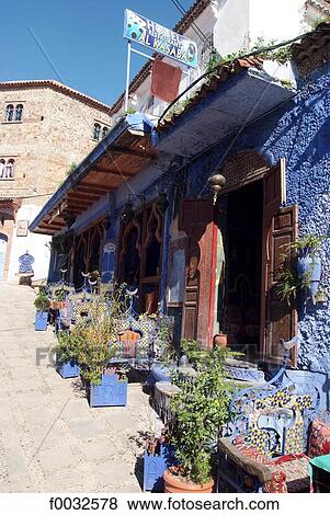 Morocco, Chefchaouen, medina, restaurant View Large Photo Image Stock Photo - Morocco, Chefchaouen, medina, restaurant. Fotosearch