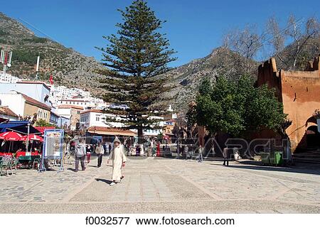 Stock Photo - Morocco, Chefchaouen, Outa Hammam square. Fotosearch