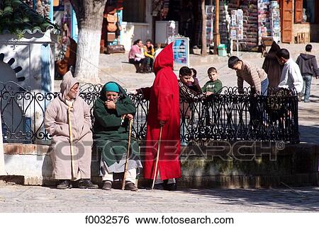 Stock Photograph - Morocco, Chefchaouen, Outa Hammam square. Fotosearch