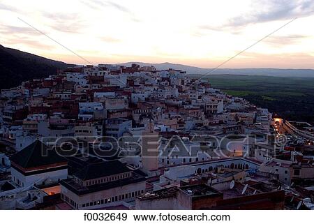 Morocco, Moulay Idriss by night View Large Photo Image Stock Photo - Morocco, Moulay Idriss by night. Fotosearch