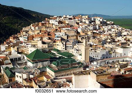 Morocco, Moulay Idriss, general view View Large Photo Image Stock Image - Morocco, Moulay Idriss, general view. Fotosearch