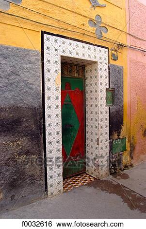 Stock Photograph - Morocco, Oujda, painted door. Fotosearch
